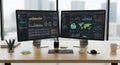 Dual Monitor Data Analysis Workspace Royalty Free Stock Photo