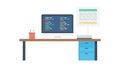 Dual Monitor Programming Desk Icon Flat Design Vector, vector design Generative AI Royalty Free Stock Photo