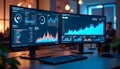 Dual Monitor Workspace with Data Analytics Dashboards Royalty Free Stock Photo