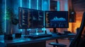 Dual Monitors with Coding and Data Graphs Royalty Free Stock Photo