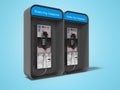 Dual phone booth black left view 3d render on blue background with shadow