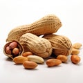 Dual presentation Isolated peanuts displayed in shell and peeled Royalty Free Stock Photo