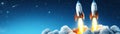Dual Rocket Launch Night Sky, Digital Art, Space Exploration, Spacecraft Space, Rockets Royalty Free Stock Photo