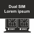 Dual SIM, Blank SIM card tray. Smartphone with open SIM slots, top view close-up. SIM card for mobile cellular communication.