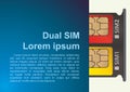 Dual SIM, Blank SIM card tray. Smartphone with open SIM slots, top view close-up. SIM card for mobile cellular communication.