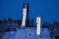 The dual ski jumping slopes or towers in Falun, Sweden Royalty Free Stock Photo