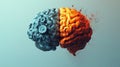 Dual-toned brain with gears highlighting human creativity and technology Royalty Free Stock Photo