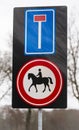 Dual traffic sign close-up