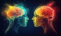 Duality of human brain represented through vibrant colors and cosmic elements Royalty Free Stock Photo