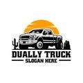 Dually truck diesel in desert logo vector illustration isolated Royalty Free Stock Photo