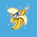 Dub banana cartoon with cool pose and glasses in blue background