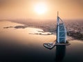 Dubai aerial seaside skyline with luxury hotel view at sunrise