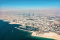 Dubai aerial view of coast and downtown with Burj Khalifa