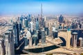 Dubai aerial view of downtown skyscrapers with Burj Khalifa Royalty Free Stock Photo