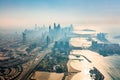 Dubai aerial view of marina skyscrapers and jumeirah beach at sunset Royalty Free Stock Photo