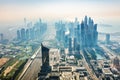 Dubai aerial view of marina skyscrapers at sunset