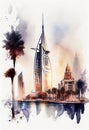 Dubai artwork, watercolor. United Arab Emirates. AI generative