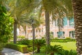 Dubai, Beautiful park at Palm Jumeirah at sunny day