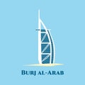 Dubai Burj Al Arab in the city of Dubai, United Arab Emirates. Tourist attractions, historical buildings, modern architecture.
