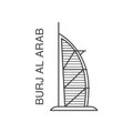 Dubai Burj Al Arab line art illustration.