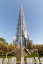 Dubai Burj Khalifa Kalifa skyscraper building skyline architecture with fountain portrait format in United Arab Emirates