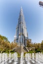 Dubai Burj Khalifa Kalifa skyscraper building skyline architecture with fountain portrait format in United Arab Emirates