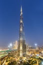 Dubai Burj Khalifa Kalifa skyscraper building skyline architecture at night in United Arab Emirates Royalty Free Stock Photo