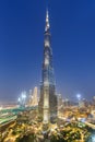 Dubai Burj Khalifa Kalifa skyscraper building skyline architecture at night in United Arab Emirates