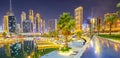 Dubai Business Bay skyline at night, United Arab Emirates
