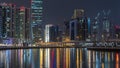 Dubai business bay towers night timelapse Royalty Free Stock Photo