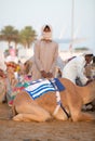 Dubai camel racing club camel and keeper.