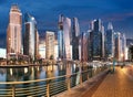 Dubai canal Marina skyline panorama at night, United Arab Emirates Royalty Free Stock Photo