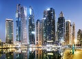 Dubai canal Marina skyline panorama at night, United Arab Emirates Royalty Free Stock Photo