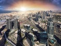 Dubai city center at sunset - amazing city skyline with luxury skyscrapers at sunrise, United Arab Emirates