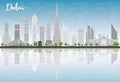 Dubai City skyline with grey skyscrapers, blue sky and reflections Royalty Free Stock Photo