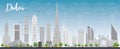 Dubai City skyline with grey skyscrapers and blue sky Royalty Free Stock Photo