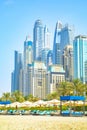 Dubai city skyline and Jumeirah beach Royalty Free Stock Photo