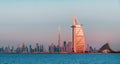 Dubai city skyline at sunrise at sunrise, United Arab Emirates