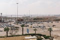 Dubai city street with airport planes view