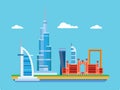 Dubai City in United Arab Emirates with famous landmarks in flat illustration vector Royalty Free Stock Photo