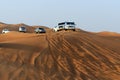 The Dubai desert trip in off-road car is major tourists attraction in Dubai Royalty Free Stock Photo