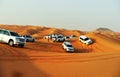 The Dubai desert trip in off-road car Royalty Free Stock Photo