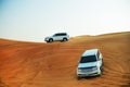 The Dubai desert trip in off-road car Royalty Free Stock Photo