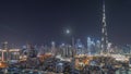 Dubai Downtown all night timelapse with tallest skyscraper and other towers Royalty Free Stock Photo