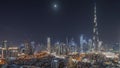Dubai Downtown all night timelapse with tallest skyscraper and other towers Royalty Free Stock Photo
