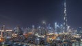 Dubai Downtown all night with tallest skyscraper and other towers Royalty Free Stock Photo