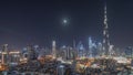 Dubai Downtown all night timelapse with tallest skyscraper and other towers Royalty Free Stock Photo