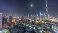 Dubai Downtown all night timelapse with tallest skyscraper and other towers Royalty Free Stock Photo