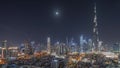 Dubai Downtown all night timelapse with tallest skyscraper and other towers Royalty Free Stock Photo