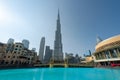 Dubai downtown, Burj Khalifa, Souk Al Bahar market and Dubai Mall, United Arab Emirates Royalty Free Stock Photo